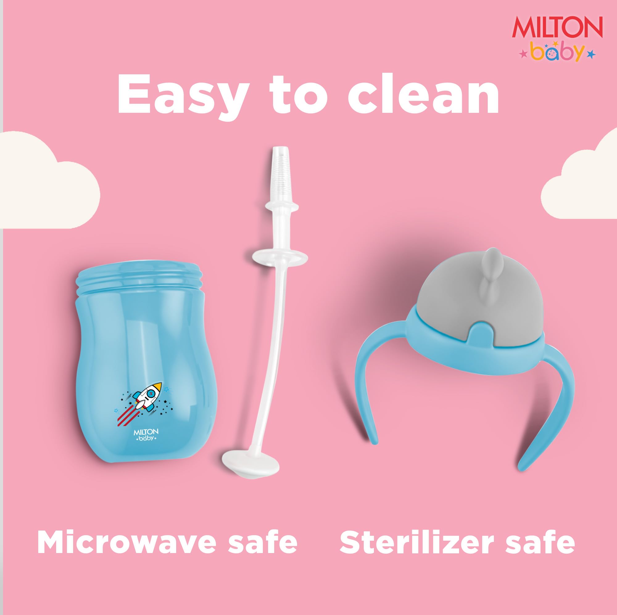 Milton Baby Flexible Straw Sipper Bottle | 360° Drinking with No-Spill Weighted Straw | BPA-Free, Food-Grade Material |Microwave & Sterilizer Safe,Sipper water bottle for kids 12+ Month,270 ml,Sky Blue 3