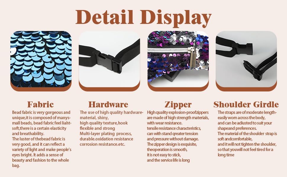 Sequins Waist Bag for Women, Shiny Festival Fanny Pack with Zipper Pocket, Glitter Belt for Rave Parties,Crossbody Bags Glitter Fanny Pack metallic fanny pack (Sequin Black) - Image 2