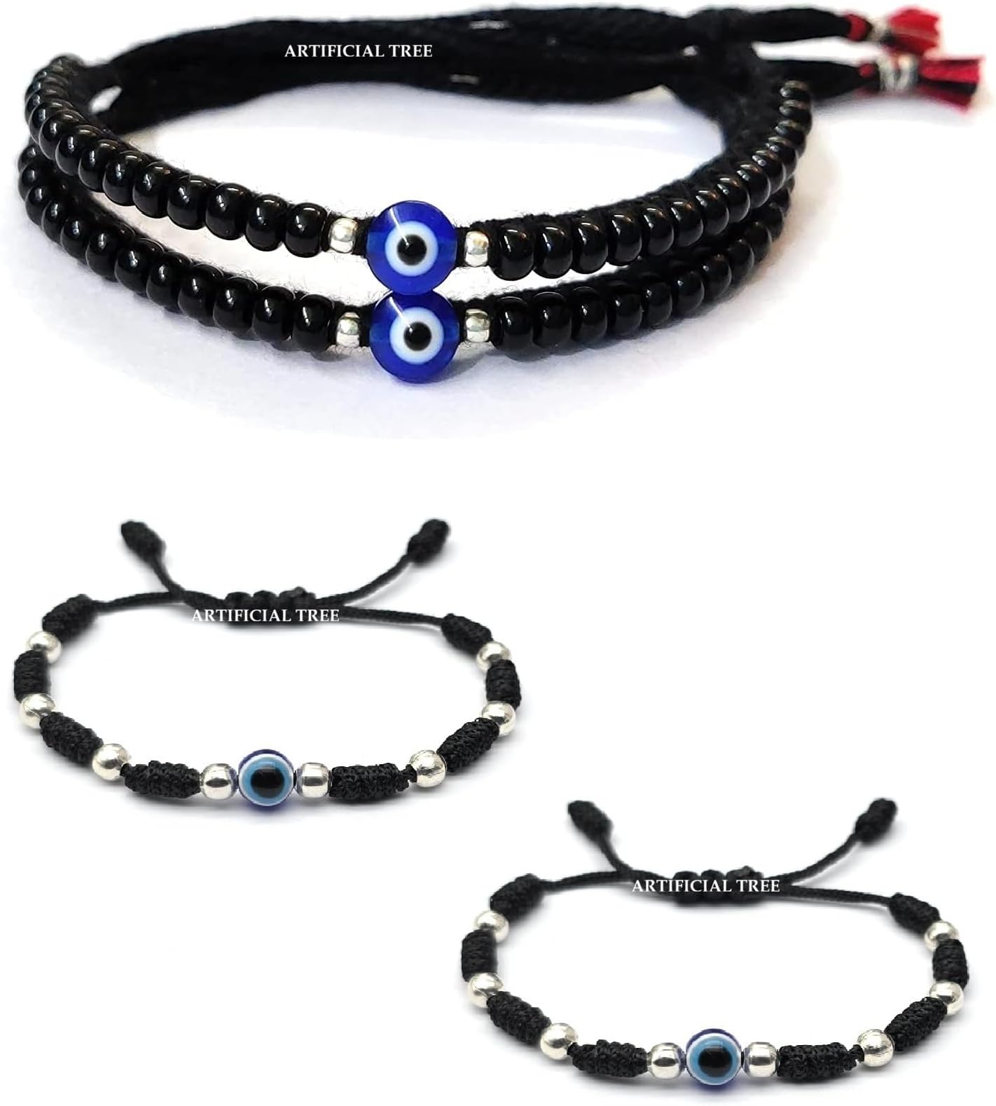 1 Pair Evil Eye Black Thread Nazariya Bracelet | 1 Pair Evil Eye Ball Black Thread Nazariya Adjustable Bracelet | Nazar Battu | New Born Baby to 6 Year Kids | 4 Piece (AT BABY BRCT 0027)