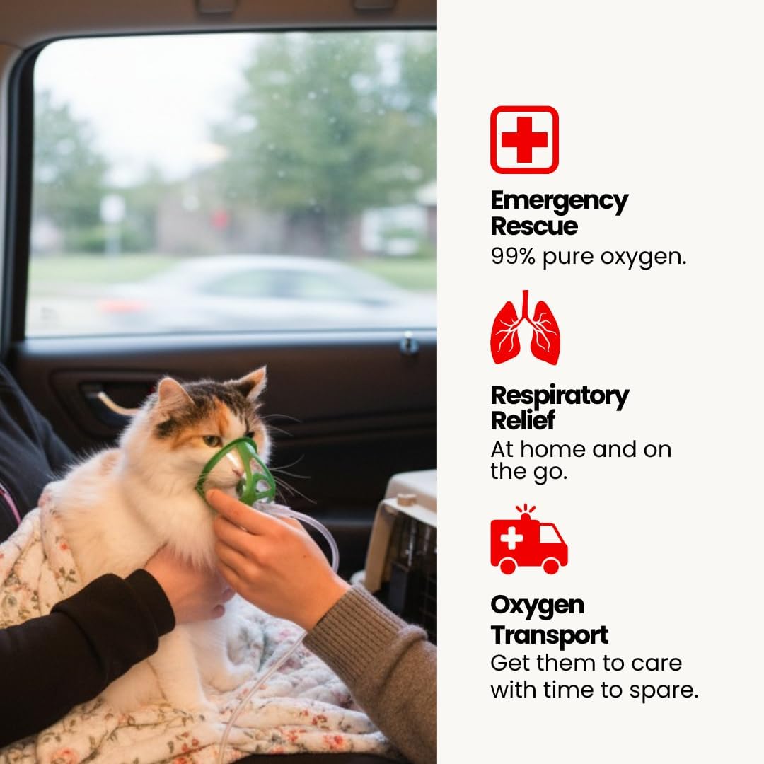 Cat Rescue Oxygen Kit – Portable Oxygen Supply for Pets for Transport and Rescue – Oxygen, Mask, Regulator, Tubing & Travel Case Included (Rescue Oxygen Kit for Cats 0-11 lbs)