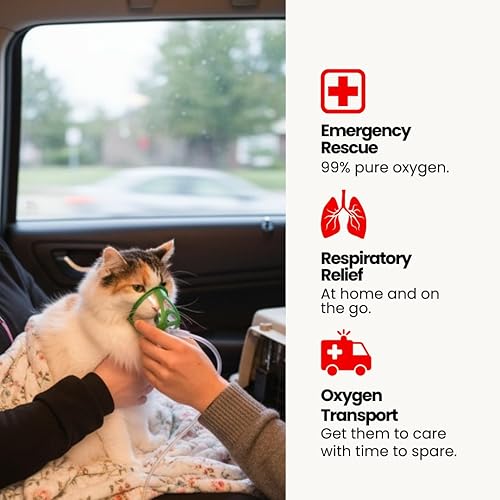 Miniatura 7 de Kit de oxígeno de rescate para gatos, suministro de oxígeno portátil para mascotas para transporte y rescate - oxígeno, máscara, regulador, tubo y