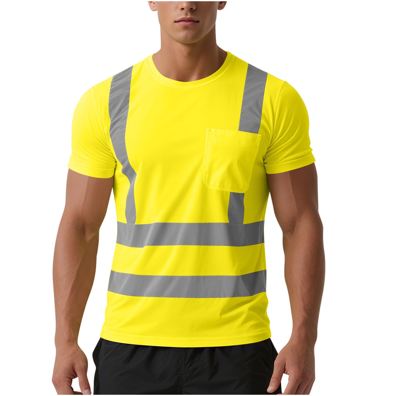 High Visibility Shirts for Men Women Short Sleeve Safety T-Shirts Class 3 Hi Vis Reflective Construction Work Shirt