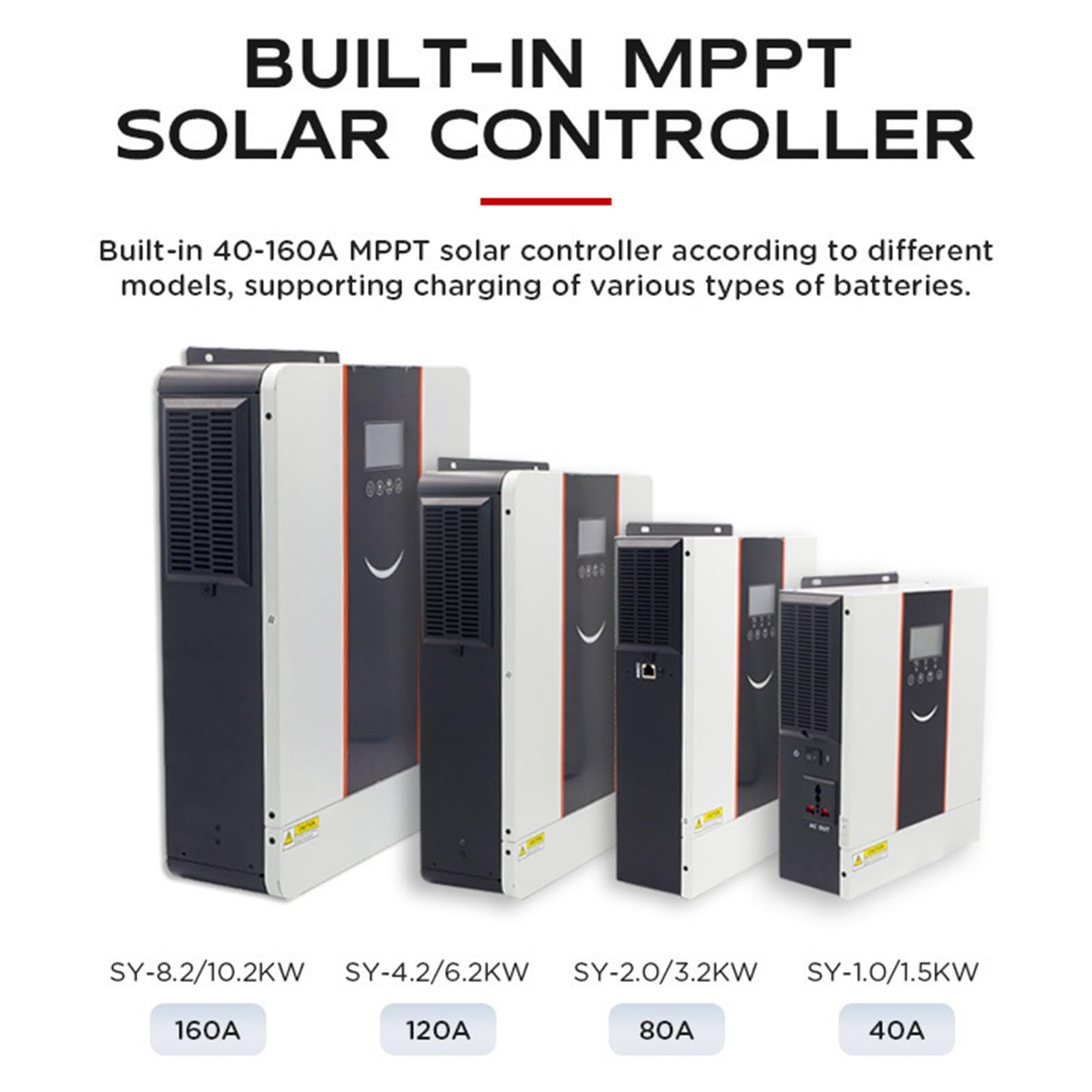 Solarwechselrichter mit Integriertem 120A 160A MPPT-Laderegler, 4,2kW-10,2kW Reiner Sinus-Wechselrichter für Solarmodule, mit LCD-Display,48V/6200W