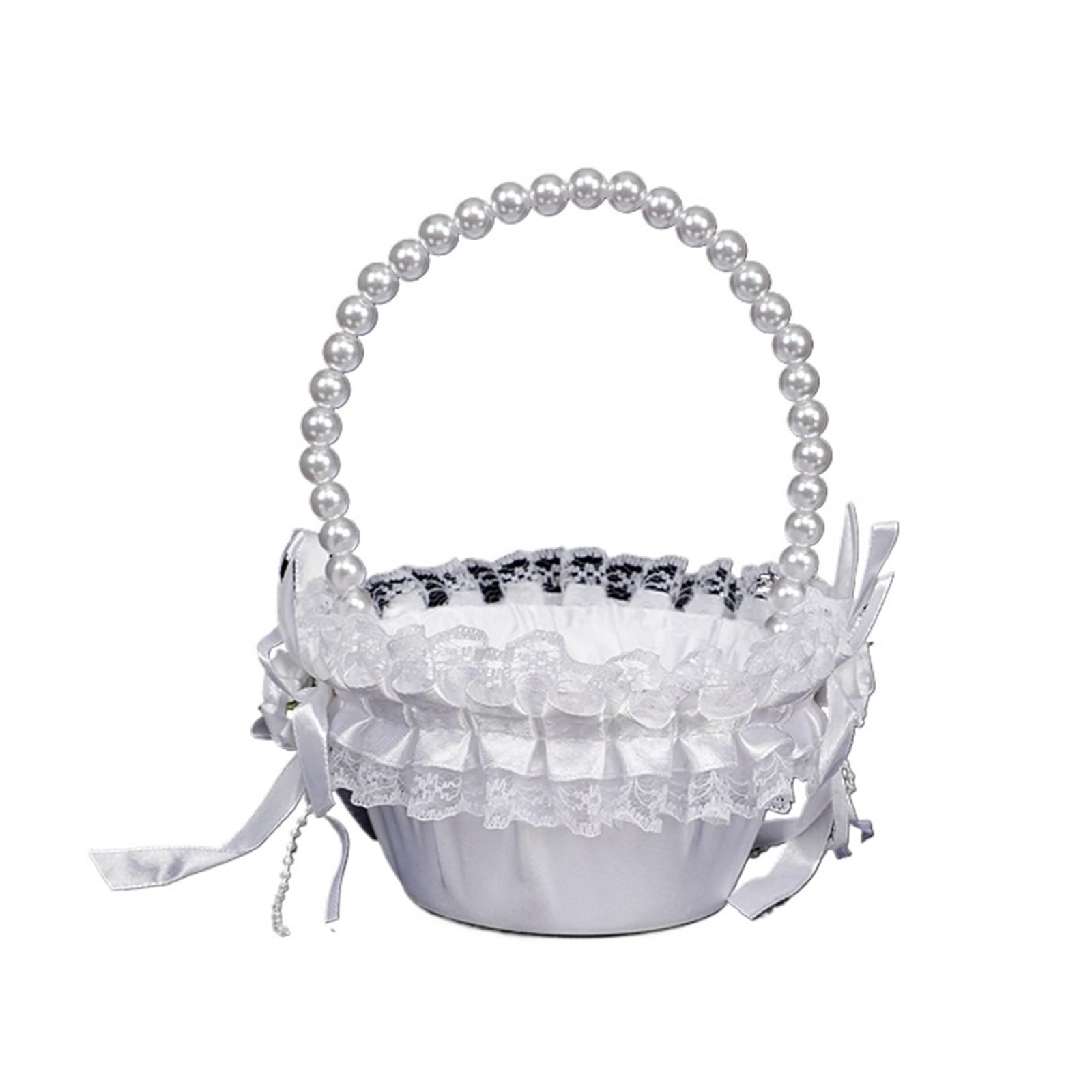 Wedding Petal Confetti Basket, White Lace Flower Basket for Wedding Ceremony Hand Held Decoration(White6)