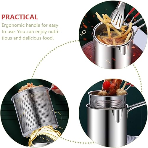 Miniatura 9 de Cabilock 1 juego de olla de acero inoxidable con cesta para freír versátil olla de cocina para el hogar restaurante profunda leche sartén comida