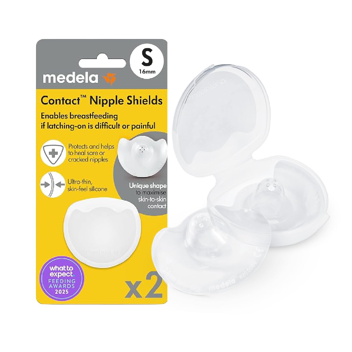 Medela Contact Brusthütchen zum Stillen – 16 mm – Zum Schutz bei wunden oder rissigen Brustwarzen und zur Unterstützung beim Anlegen – BPA-frei – 2er Pack