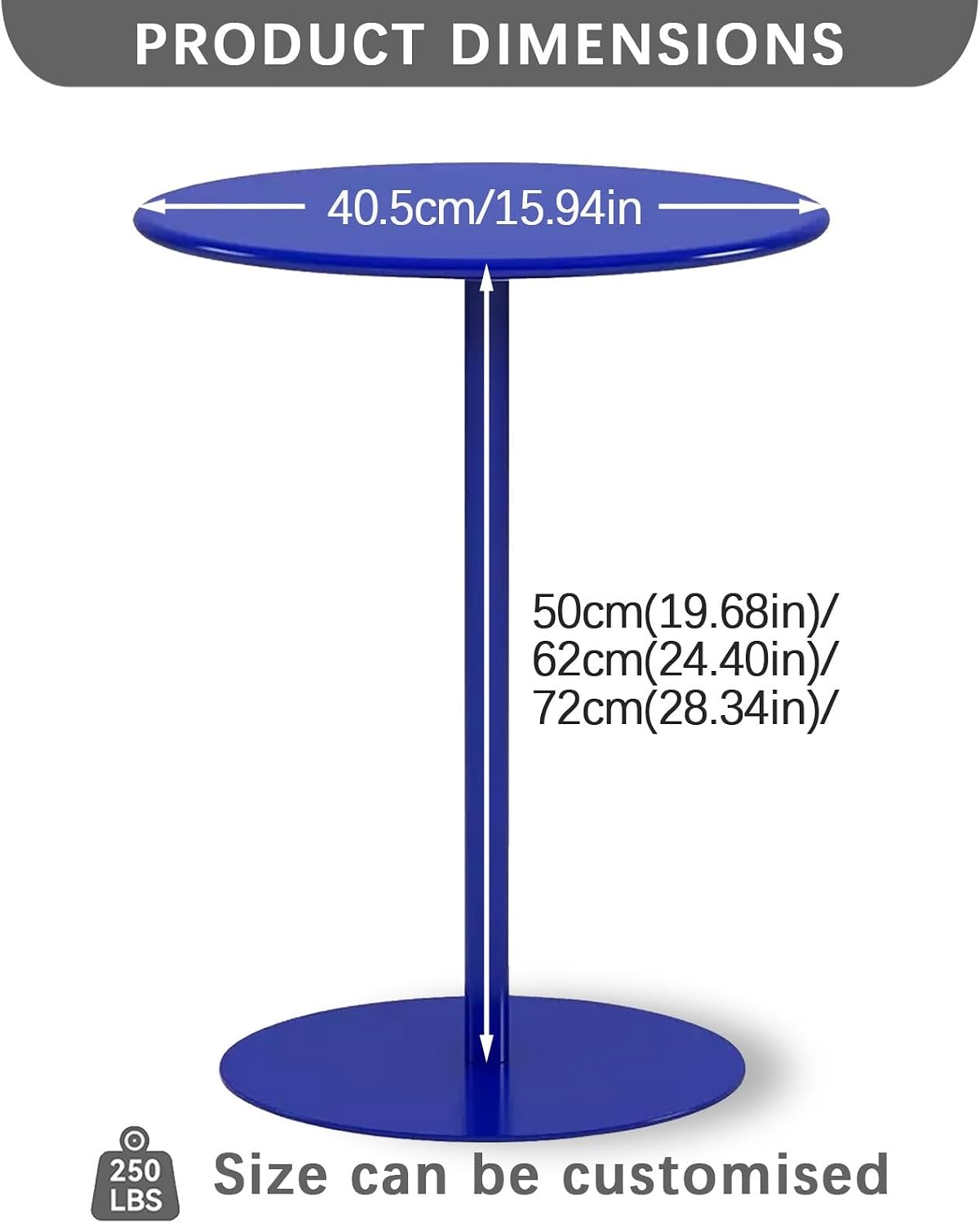 High Bar Table Bistro Table Circular Cocktail Bar Table with Metal Base, Tall Bistro Pub Table, Nordic Style Small Round Tables Side Table for Kitchen, Dining Room, Living Room, Easy Assembly