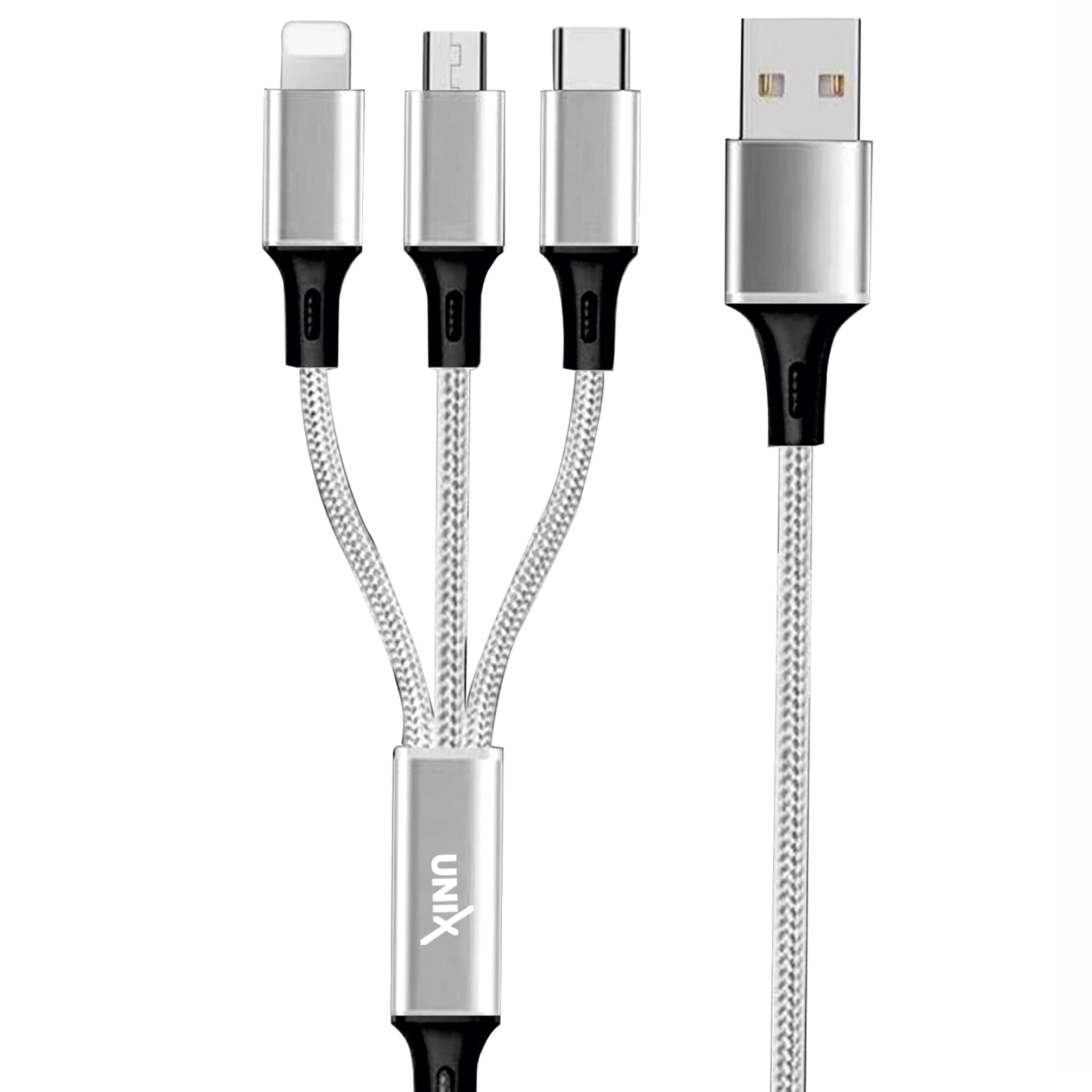 Unix Nylon Braided Multifunction Fast Charging Cable for Android, iOS and Type C Devices, 3 in 1 Charging Cable, 3.4A (Silver) (B09QGSZ11Z) Amazon Price History, Amazon Price Tracker