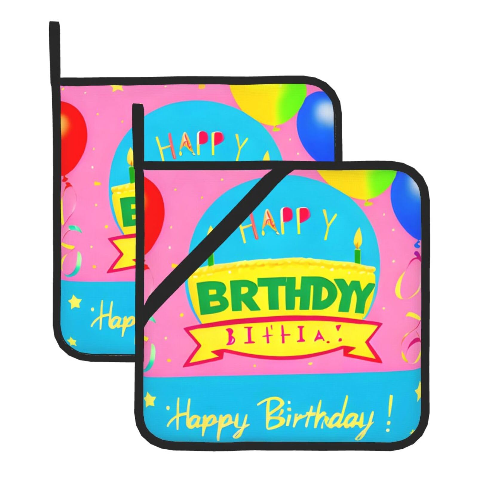Happy Birthday Balloon Square Heat Resistant Trivet Set Thick and Durable for Baking Barbecue Cookware Oven