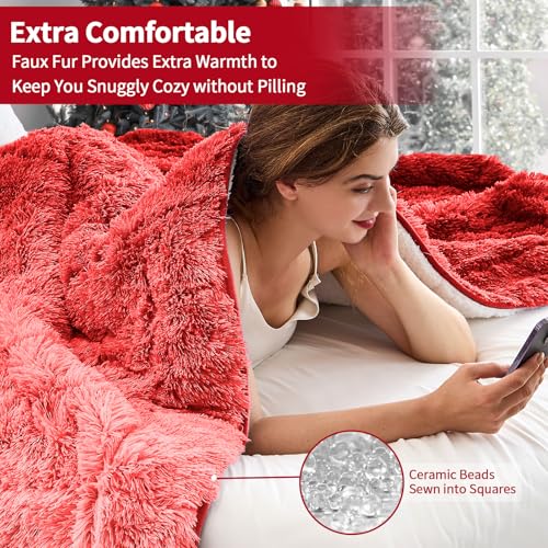 Image of yescool Weighted Blanket for Adults (20 lbs, 60 inch x 80 inch, Crimson) Heavy Blanket for Sleeping Perfect for 140-160 lbs, Queen Size Faux Fur Blanket with Premium Glass Bead, Machine Washable