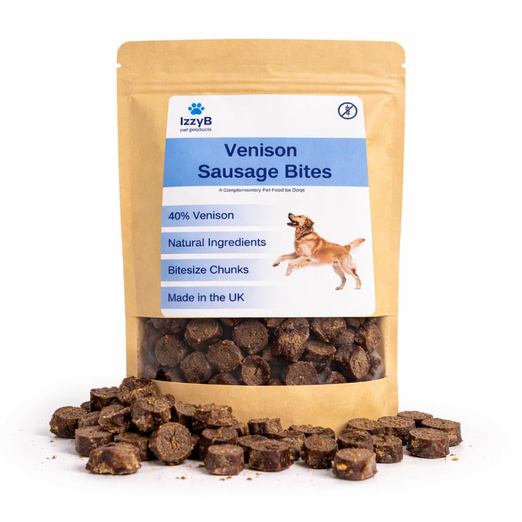 IzzyB Pet Products Sausage Bites for Dogs – High Value Training Treats, Soft Bite Rewards, Made in the UK (Venison 80g)