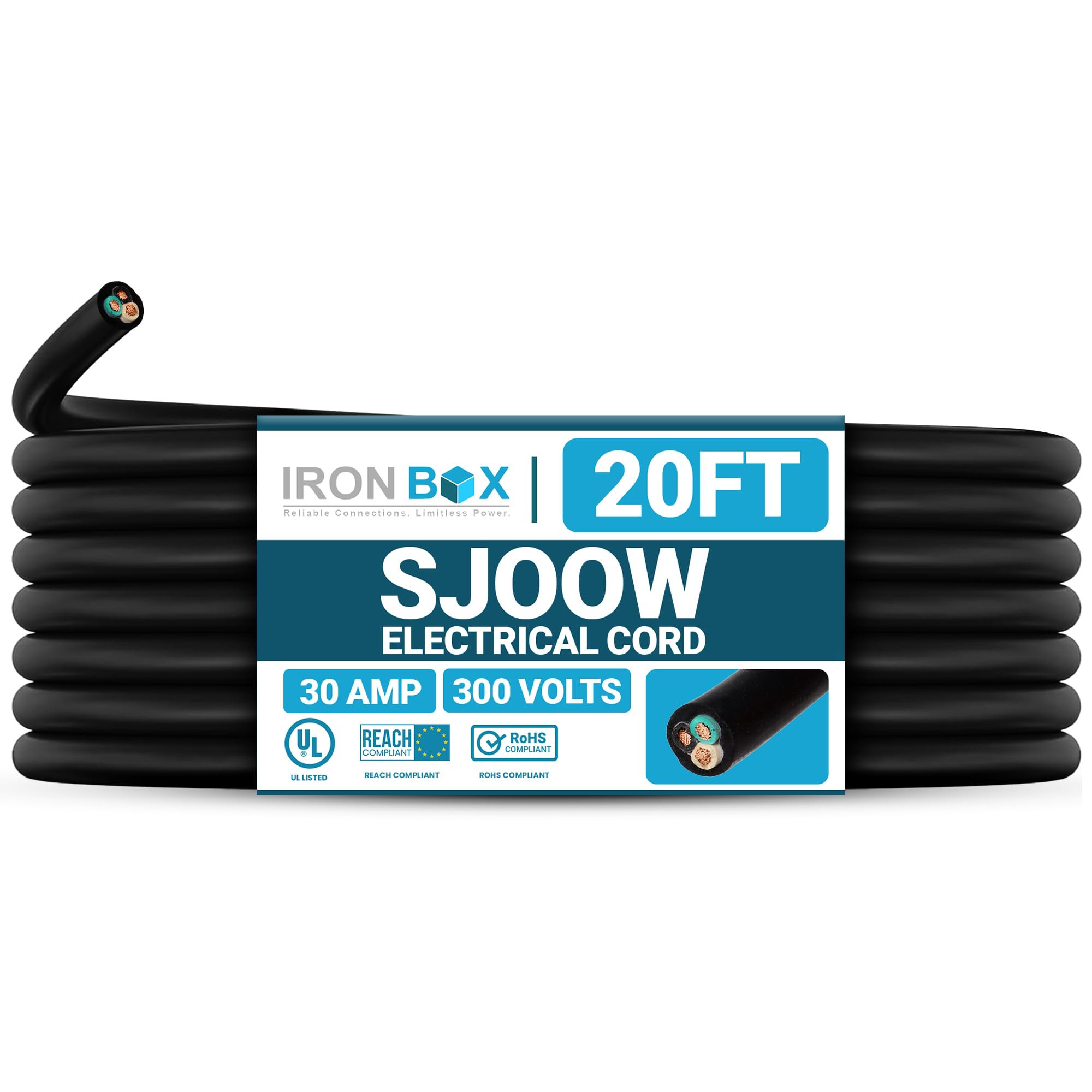 10/3 Bulk Cable 20 Foot - SJOOW Jacket, 30 Amps, 3 Wire, 300v - Water and Oil Resistant