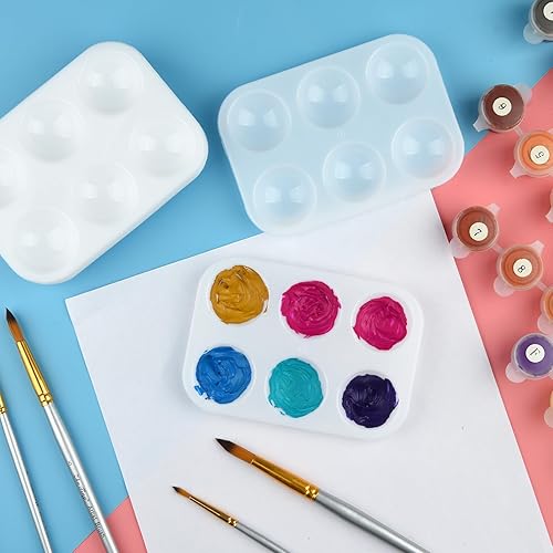 Miniatura 4 de Paquete de 60 bandejas de pintura de arte blanco de 6 pozos rectangulares para acuarela, bandeja de pintura para estudiantes y adultos, pintura,