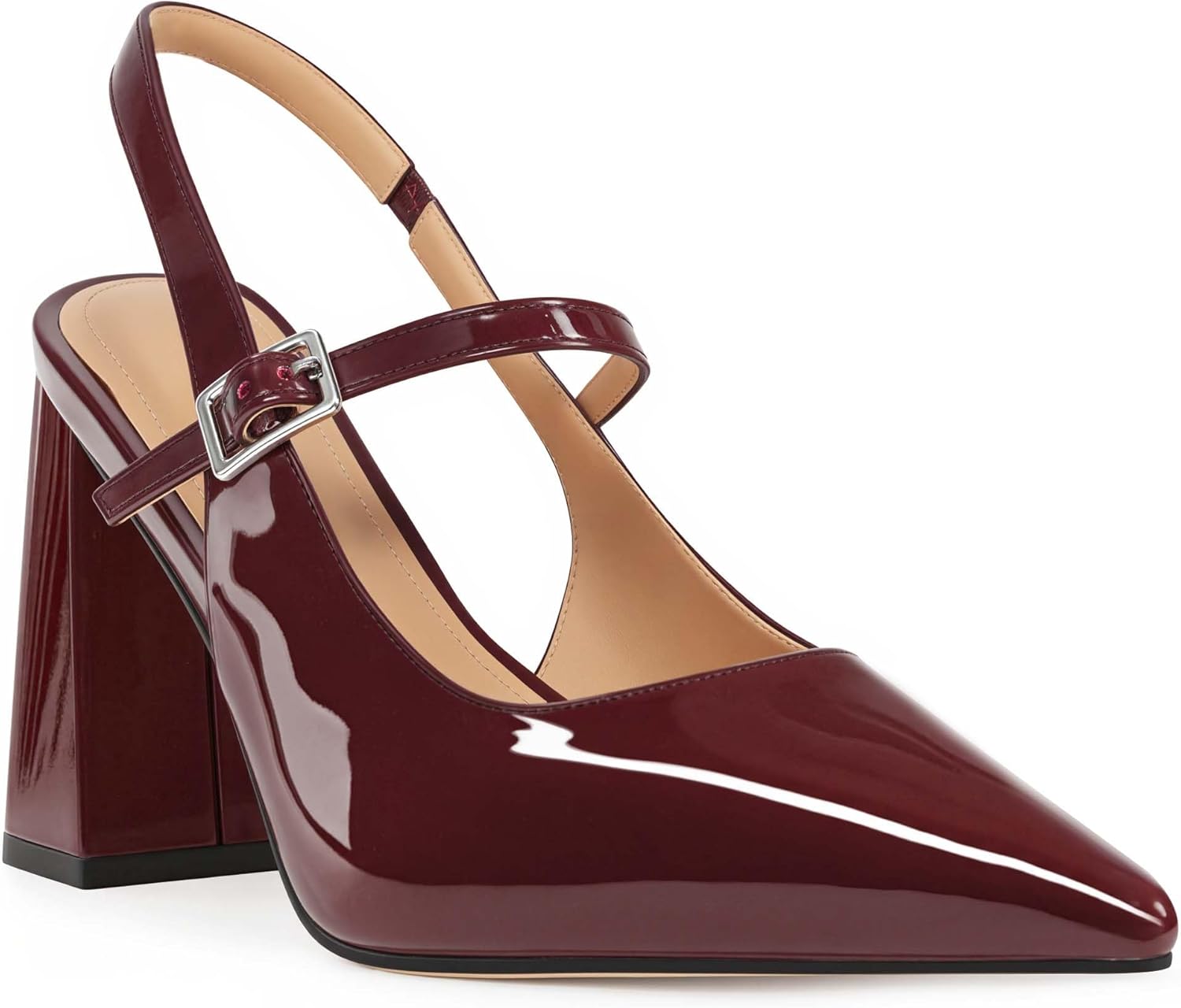 heelchic Women's Pumps Slingback Chunky Heels Closed Pointed Toe Comfortable Low Block Heel Slip-on Sandals Wedding Party Dress Shoes Work Pumps