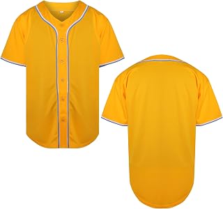 MESOSPERO Mens Blank Plain Baseball Jersey Button Down Shirts Sports Hip Hop Hipster Jersey S-3XL Black White Grey Red Blue
