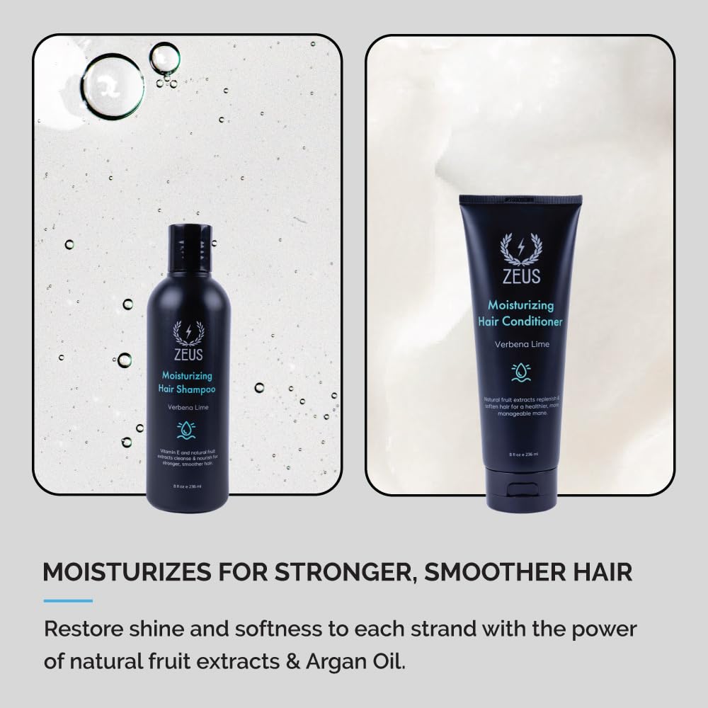 ZEUS Moisturizing Daily Hair Wash Set – Shampoo & Conditioner Combo with Natural Fruit Extracts for Healthy, Stronger & Smoother Hair (Made in USA) Verbena Lime