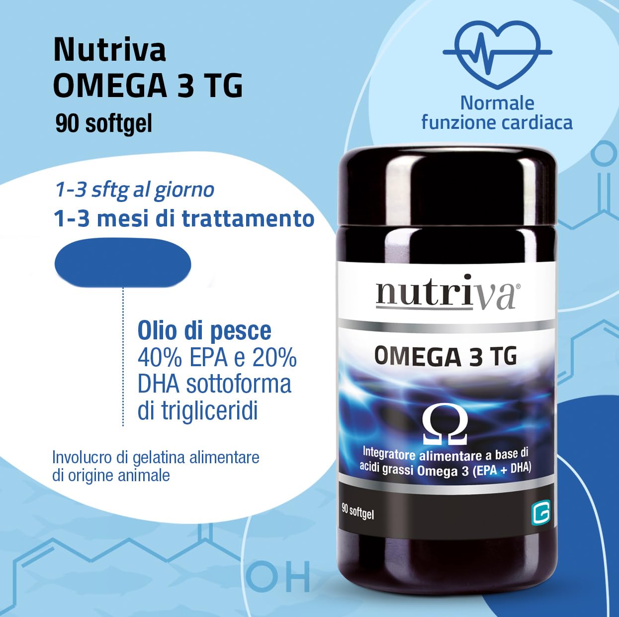 Nutriva Omega 3 TG - Complément alimentaire à base d'huile de poisson riche en acides gras oméga 3 (90 gélules)