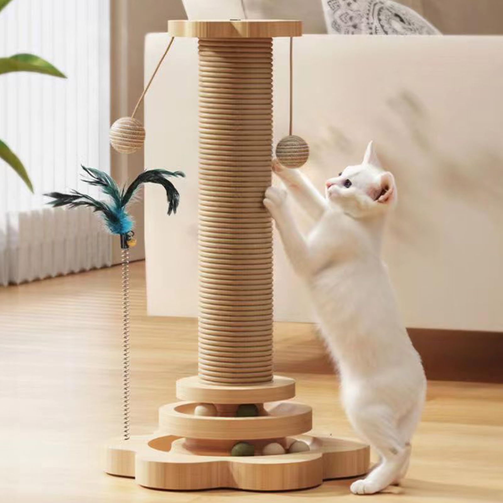 PANGBOER Divertido rascador con colgante para mascotas, juguete interactivo pequeño y grande para gatos de interior
