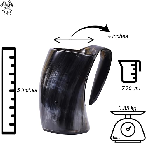 Miniatura 5 de Taza original de cuerno vikingo con saco de arpillera, base de madera de 20 onzas, extra grande, inspirada en la Edad Media, hecha a mano, pulida,