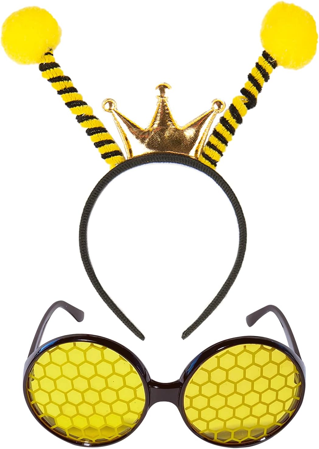Funcredible Bee Headband and Glasses Set | Bee Antenna Headband with Bee Sun Glasses | Honey Bee Costume Accessories| Halloween Bumblebee Cosplay Party Favors for Women, Men and Kids (Yellow)