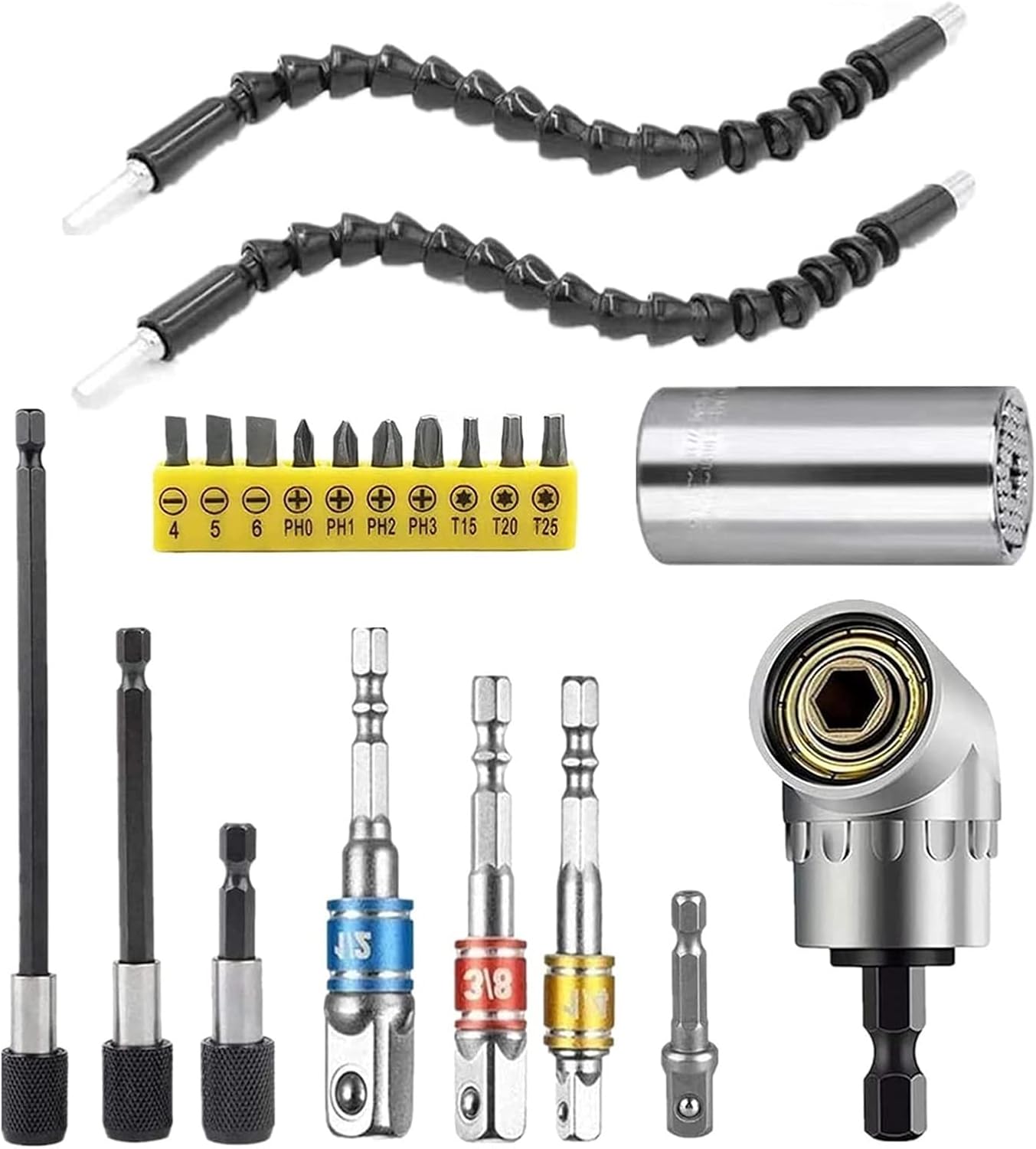 Extension Universal Socket Wrench Flexible Drill Bit Tool Set, 1/4 3/8 1/2 Universal Socket Adapter Screwdriver Bit Kit(12PCS)
