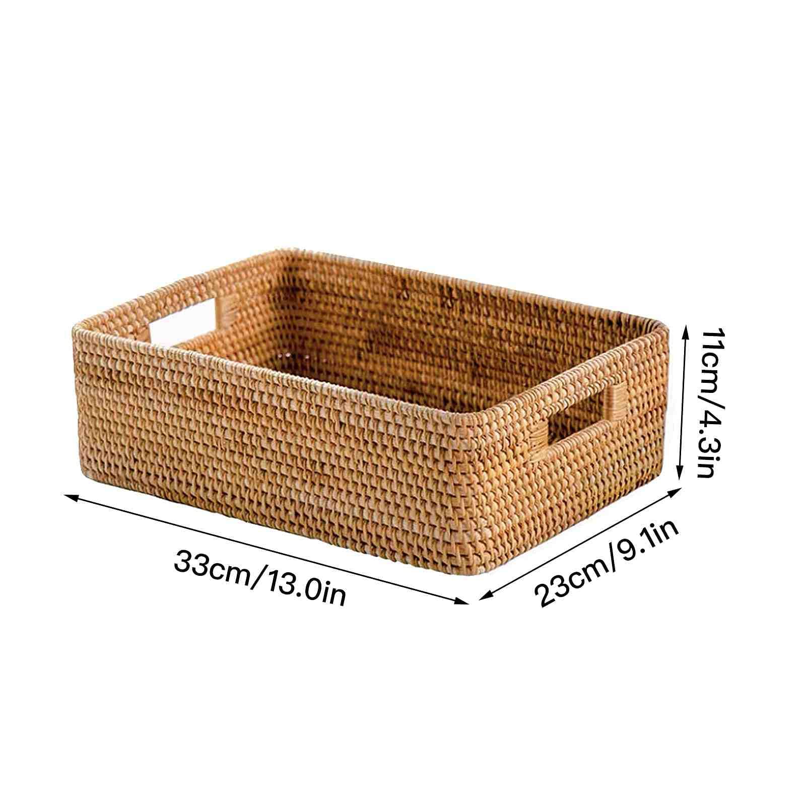 Ręcznie tkany rattanowy kosz do przechowywania z uchwytem prostokątny wiklinowy kosz na owoce warzywa chleb taca do serwowania żywności nizer 30 x 20 x 10 cm