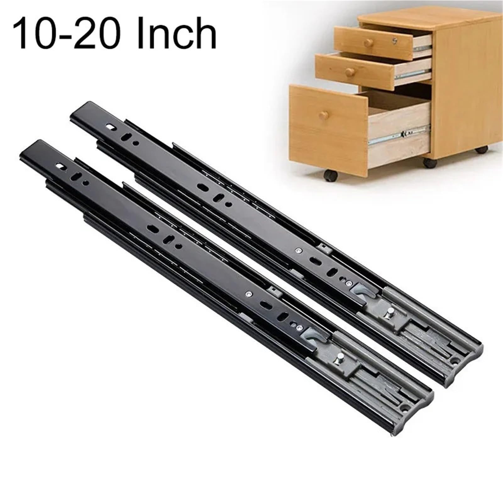 Guías for cajones de extensión completa, 1 par, 8, 10, 12, 14, 16, 18, 20 pulgadas, capacidad carga 100 lb, rieles rodamiento bolas montaje lateral, vestidor gabinete para armarios(400mm)
