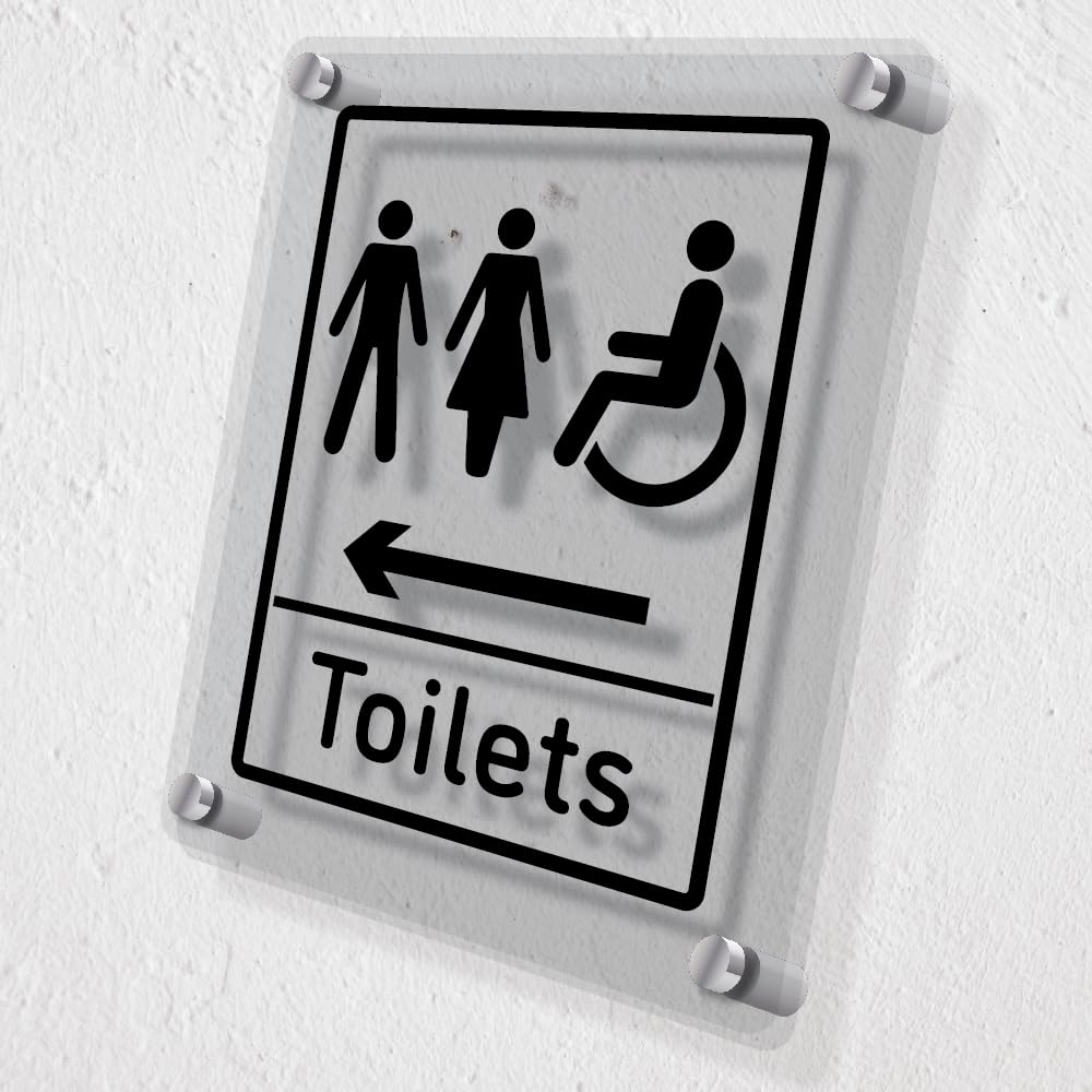 V Safety Mixed Toilets Arrow Left Acrylic Sign - 150x200mm - Durable, Shatterproof Signage for Shared Facilities - Image 2