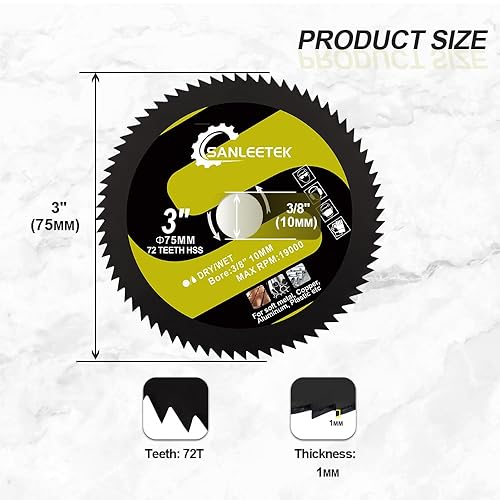 Miniatura 2 de Hoja de acero de alta velocidad 3 "(75 mm) - 4 piezas cortador de disco para metal blando cobre aluminio madera plástico para árbol 38" (10mm)
