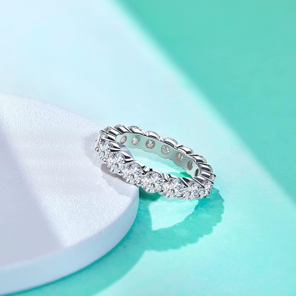 AnuClub Moissanite Eternity Ring, Round/Emerald/Princess Cut 5cttw D Color 925 Sterling Silver Wedding Band Rings for Women - Image 3