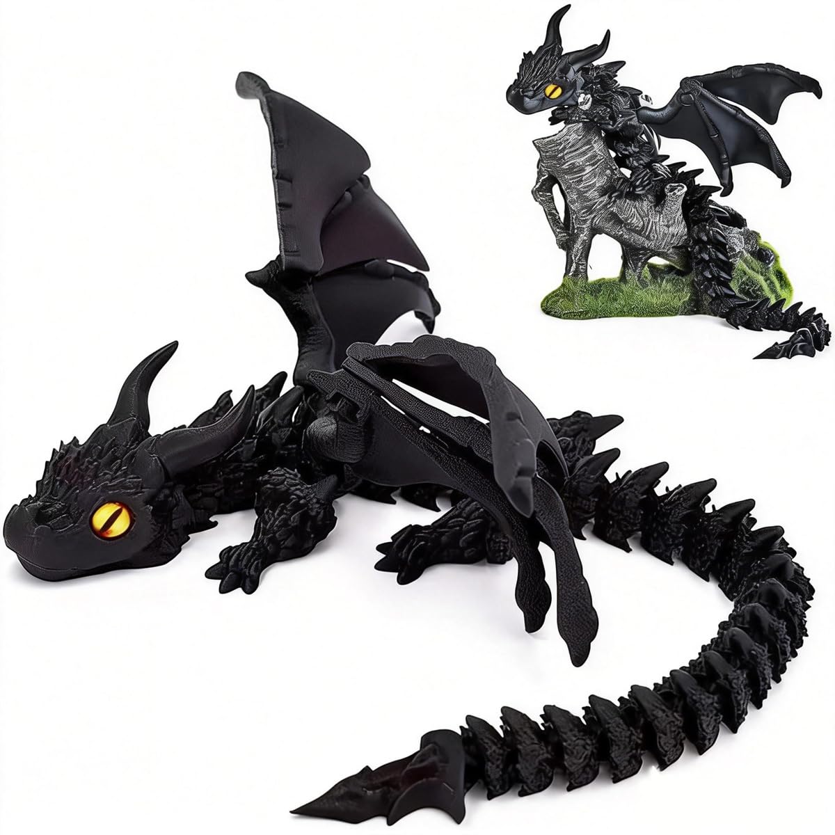 11.8 Inches 3D Printed Dragon Toys with Eyes & Wings, Flexible Articulated 3D Printed Animals Crystal Desktop Dragon Figures