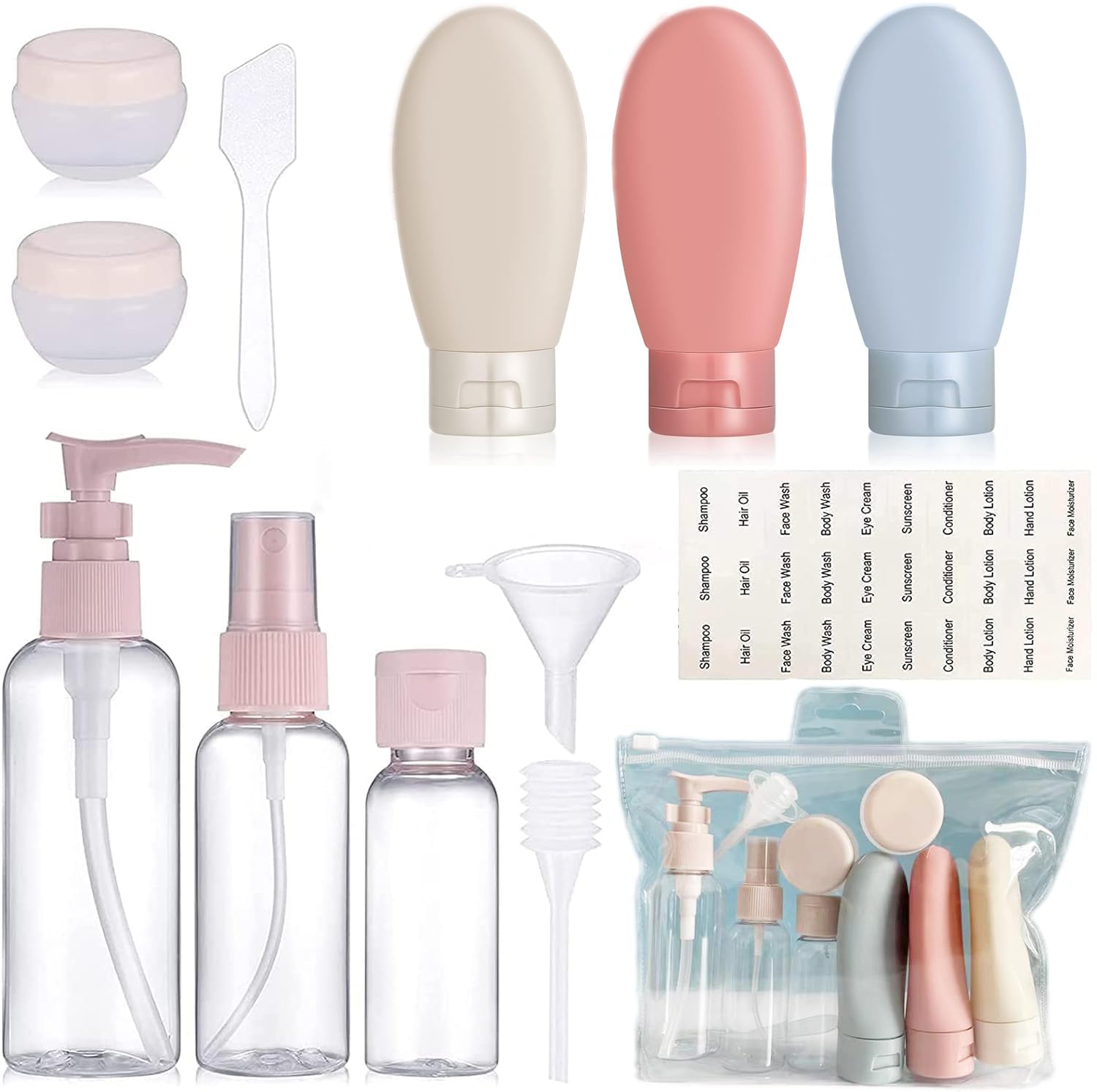 13Pcs Silicone Travel Bottles Set, 60/100ml Leak Proof Refillable Squeezable Containers Travel Containers for Toiletries, Travel Essentials Accessories with Tag for Shampoo Lotion Body Wash, pink, fashion-image-32