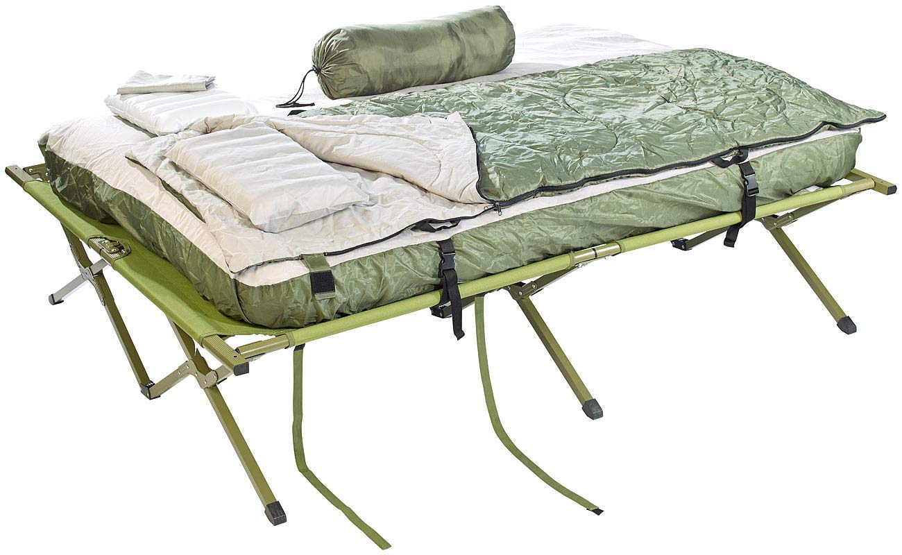 Semptec Urban Survival Technology Campingbett 2 Personen: 4in1-Doppelzelt, Feldbett, 2 Winterschlafsäcke, Matratze, Sonnenschutz (Feldbett Zelt, Outdoorbett, Zwei)