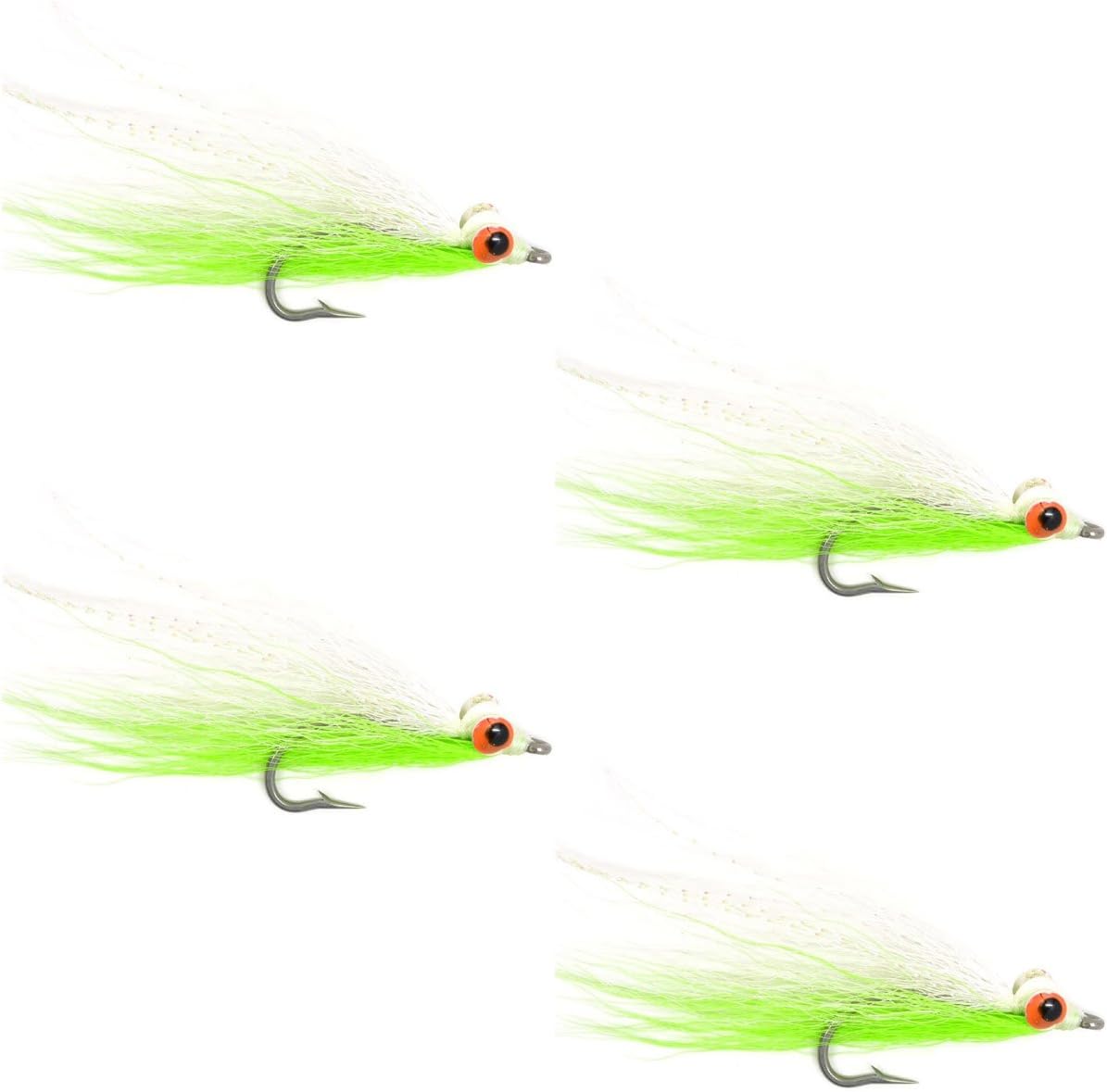 The Fly Fishing PlaceClousers Deep Minnow - Streamer Fly Fishing Flies - 4 Saltwater and Bass Flies - Chartreuse and White - Hook Size 1/0