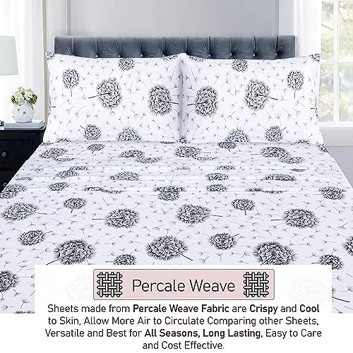 RUVANTI 100% Cotton California King Sheet Sets, 4 Pieces, Soft & Breathable Percale Weave Bedding, Deep Pocket 14", Hotel Standard, Crisp Cool Feel & Durable, Perfect Floral Sheets, Dandelion