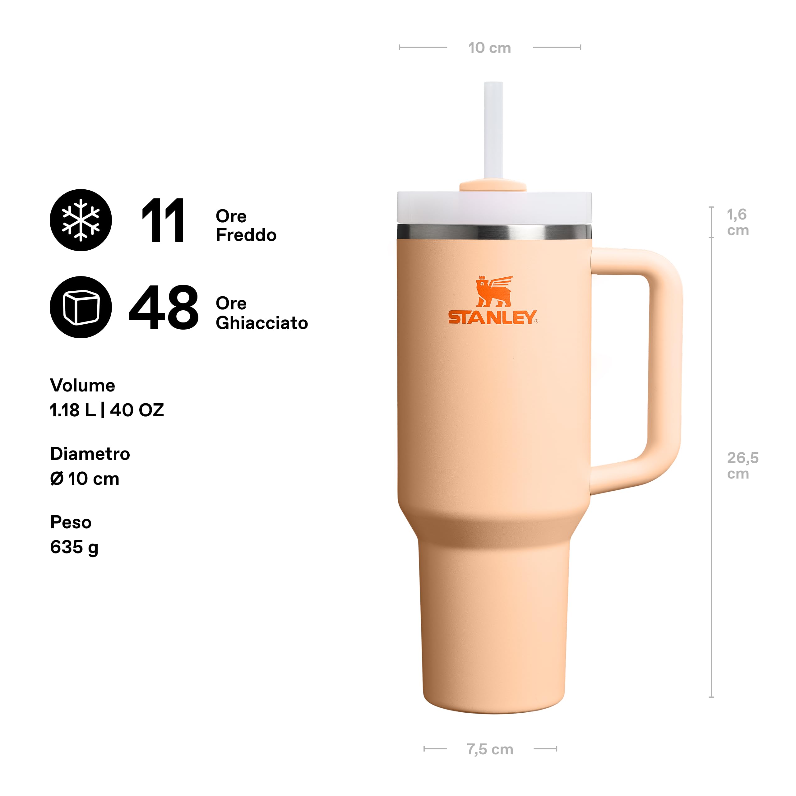 STANLEY 1913 Quencher H2.0 Flowstate Borraccia Con Cannuccia 1.2L - Freddo Per 11 Ore - Con Ghiaccio Per 48 Ore - Senza BPA - Tazza Termica Con Manico - Orange Sherbet