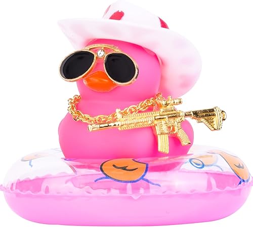 Adorno de pato de goma para automóvil, decoración de tablero de instrumentos de pato colorido con mini sombrero, anillo de natación, collar, lentes disponible en Yaxa Venezuela