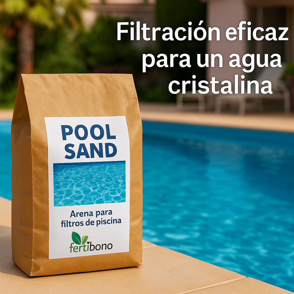FERTIBONO Pool Sand – Arena de Sílice para Filtros de Piscina 0,4–0,8 mm – Alta Pureza 99% – Agua Cristalina Todo el Verano – Saco de 25 kg