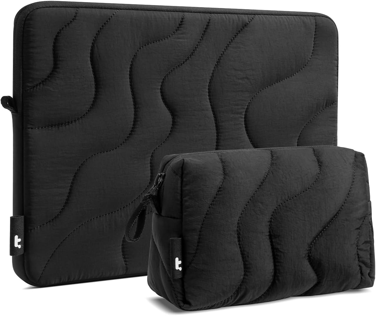 tomtoc 360 Protective Puffy Laptop Sleeve Set for 15-inch MacBook Air M4/A3241 2025, M3/A3114, M2/A2941, Quilted Soft Puffer Bag with a Tech Pouch for 15-inch Surface Laptop 7(Copilot+ PC)/6/5/4/3