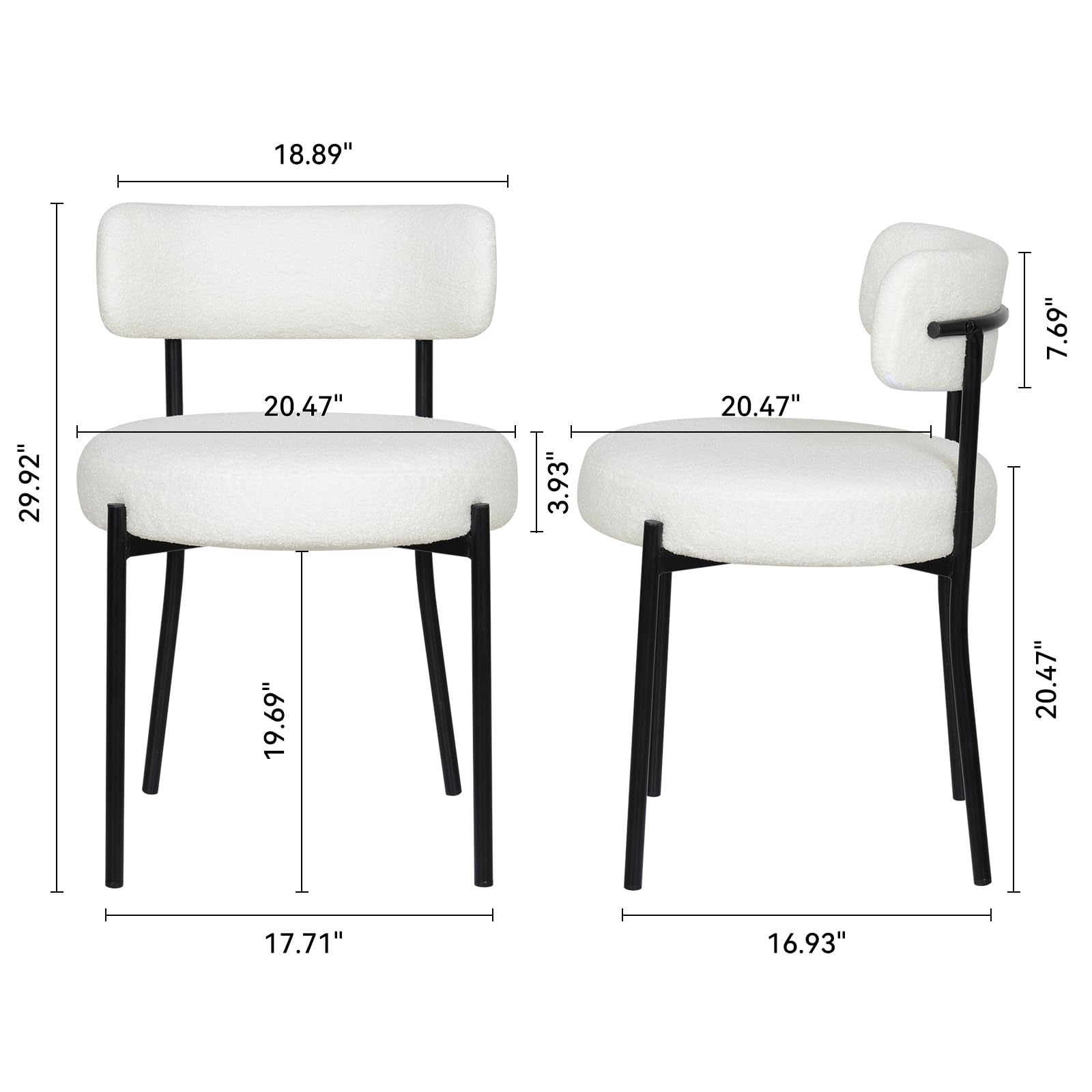 Set Di 6 Sedie Da Pranzo In Tessuto Teddy - Schienale Curvo Imbottito, Seduta Spessa 10 Cm, Gambe In Metallo Nero - Design Moderno Per Cucina E Soggiorno - 4