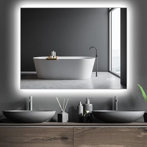 Firmranch 36” x 28” LED Backlit Mirror Bathroom Vanity Mirror Wall Mounted Lighted Mirror Anti-Fog Dimmable Makeup Mirror with Lights (Horizontal/Vertical),3 Colors, IP44 Waterproof