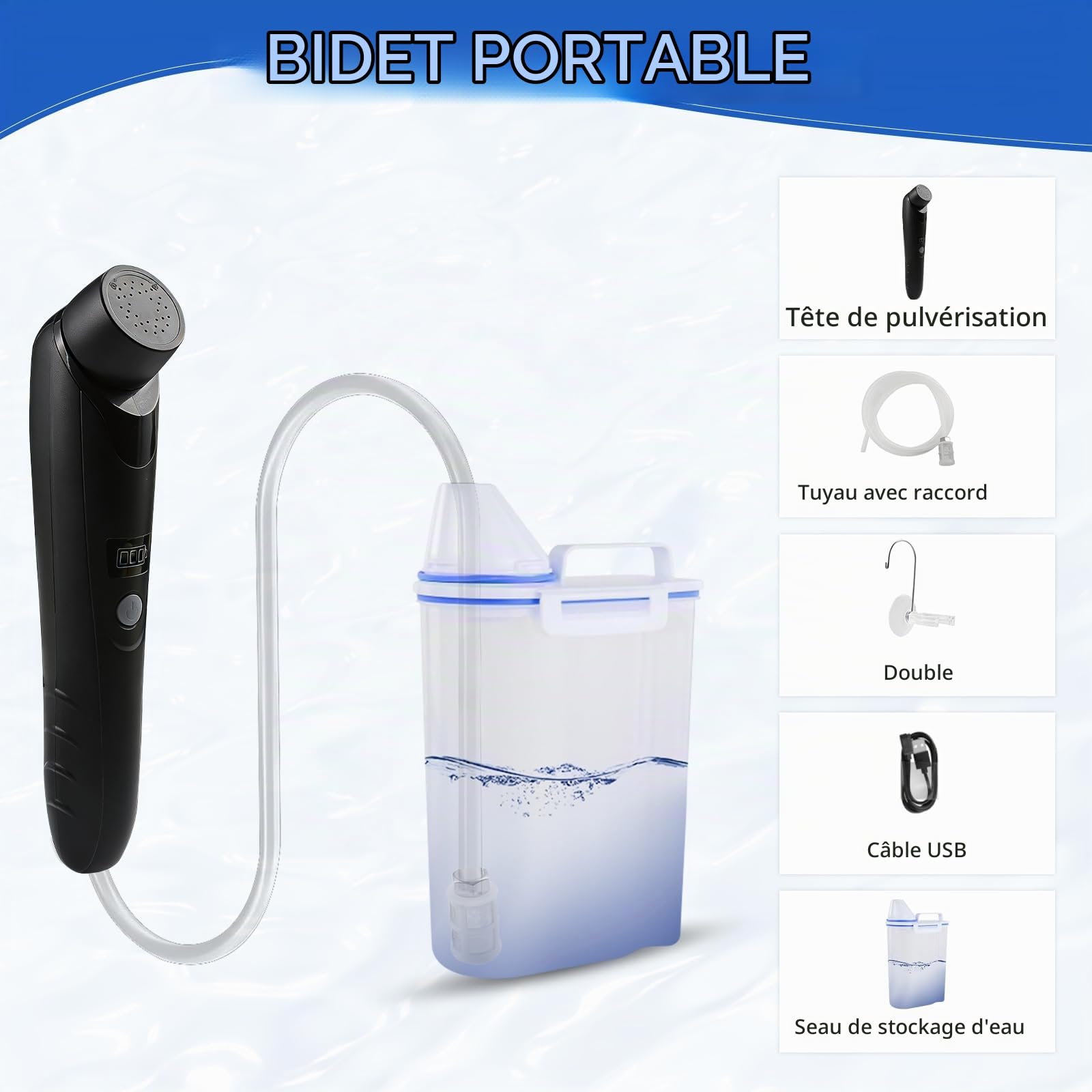 Bidet Portable, 2.5L Bidet Electrique, Douchette à Main pour Toilettes | Rechargeable, Extérieur, Camping, Vaporisateur à Main pour Femme, Homme, Soin du Corps-Noir