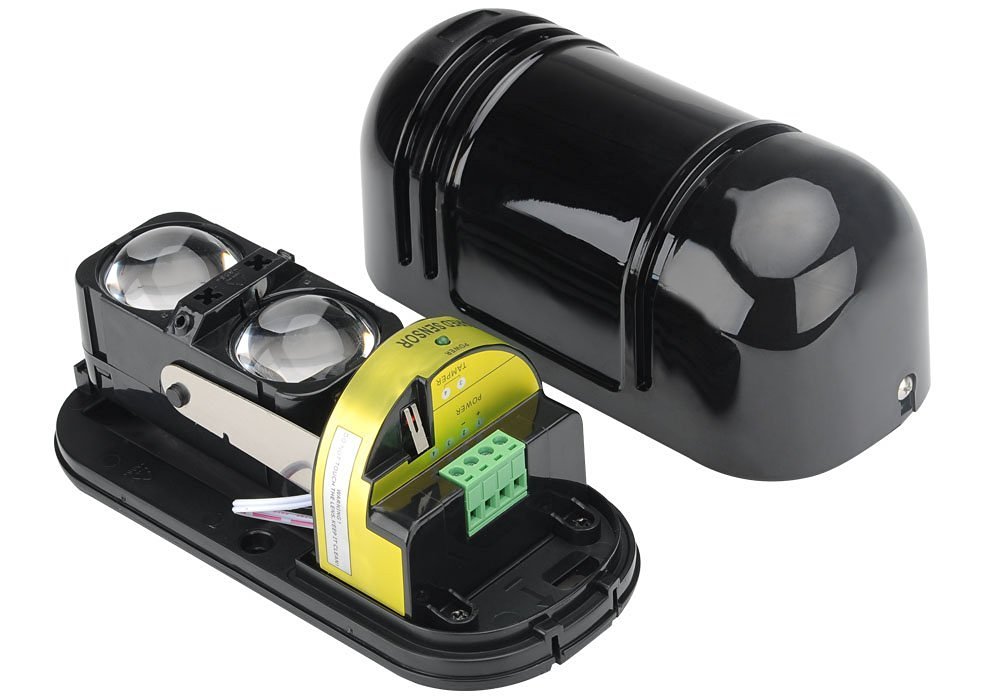 BW Detector de intrusos de doble haz y alarma, detector de infrarrojos activo de seguridad de doble haz, para exteriores, 60 m, rango de detección de 180 m, dispersión del haz de 1,5 m, ajuste óptico