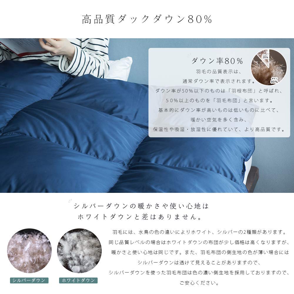 羽毛掛ふとん シングル 150×210cm 80%ダウン