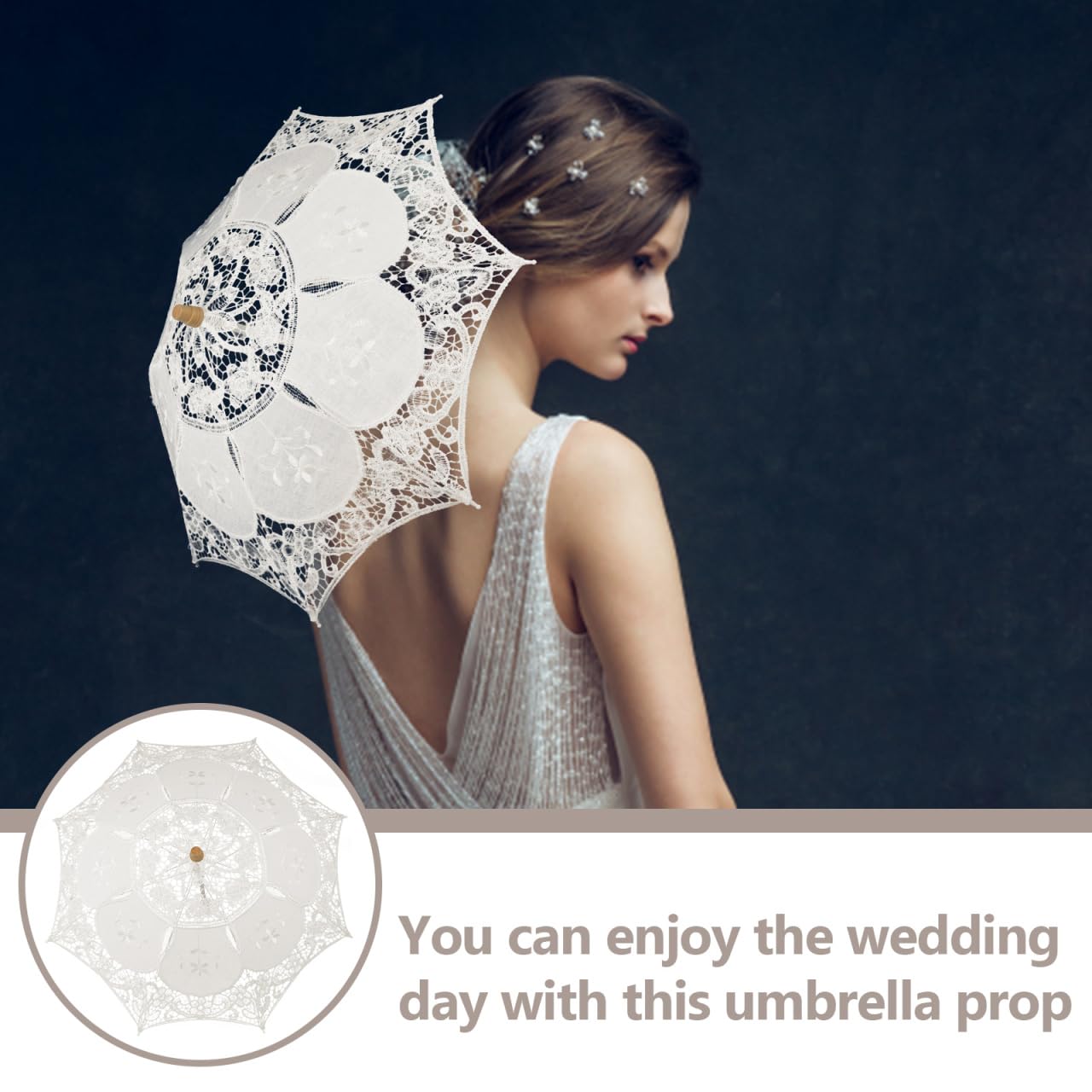Garneck Parapluie de Mariage en Dentelle Beige 38 Cm Double Couche, Ombrelle Élégante pour Demoiselles D’honneur, Accessoire Photo et Cérémonie, Parapluie Léger 64 G pour Cérémonie