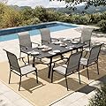 HERA'S HOUSE Patio Dining Set for 6, 7 Piece Table Chairs Set with 6 All Weather High Back Dining Chairs and Extendable Large Surface Metal Table, Outdoor Furniture Dining Set for Lawn, Garden, Porch