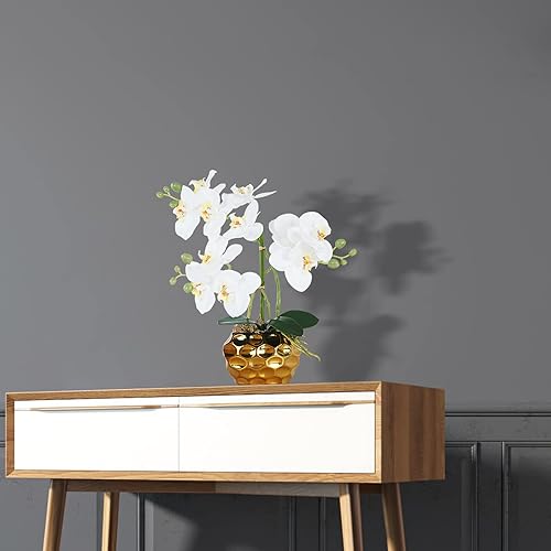 Miniatura 4 de Ziwon Flores y Plantas de Orquídeas Artificiales Plantadas en Maceta de Cerámica, Orquídeas Phalaenopsis Blancas Falsas para Centro de Mesa, Arreglo