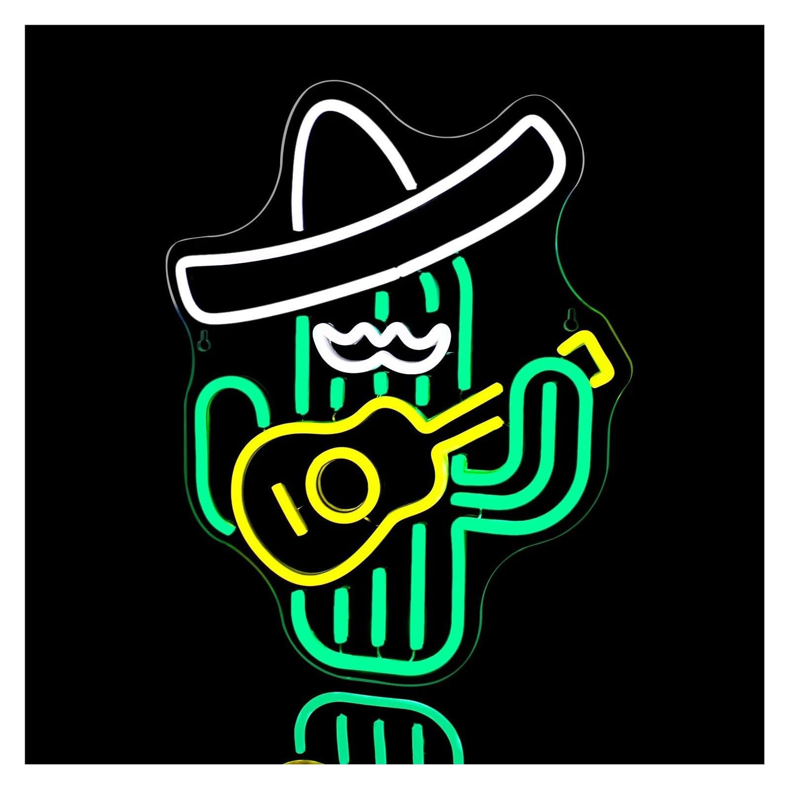Lemst One Color Signs Lamp Cactus Neon Sign Green Cowboy Hat Neon Signs For Bedroom Game Room Bar Party Shop Neon 32.8X41cm