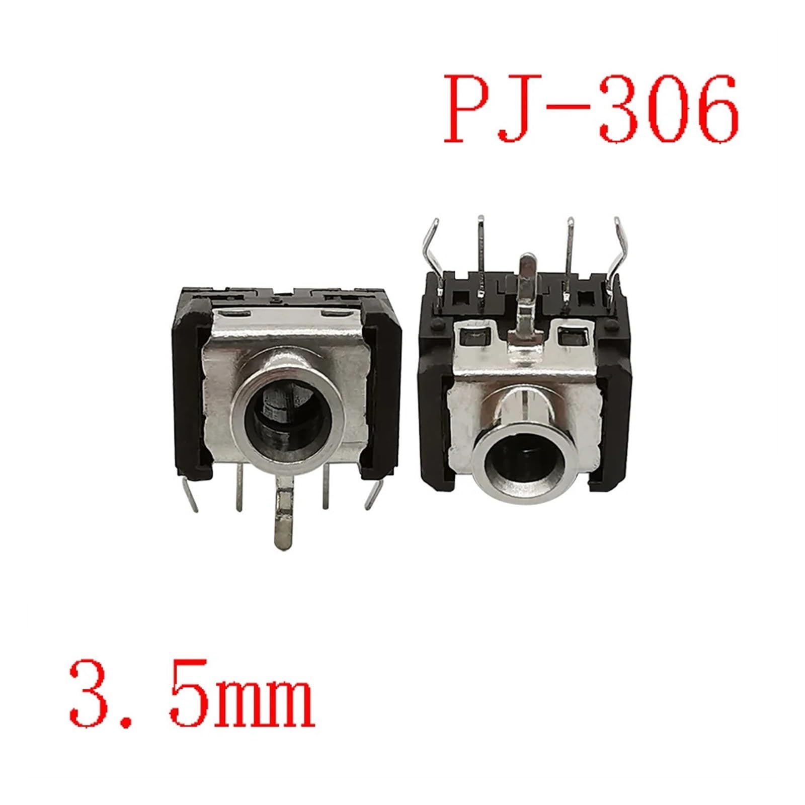 Lot de 100 connecteurs femelles stéréo mono 3,5 mm PJ-306, jack casque DIP 5 broches, noir