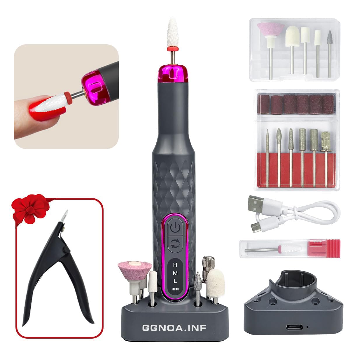 Nail Drill,Adjustable 15000 RPM Portable Cordless Professional Electric Nail Polish Machine with Nail Clippers,Bits Kit,Manicure Pedicure Polishing Shape Tools for Manicure Salon (Grey) Nail Drill,Adjustable 15000 RPM Portable Cordless Professional Electric Nail Polish Machine with Nail Clippers,Bits Kit,Manicure Pedicure Polishing Shape Tools for Manicure Salon (Grey)